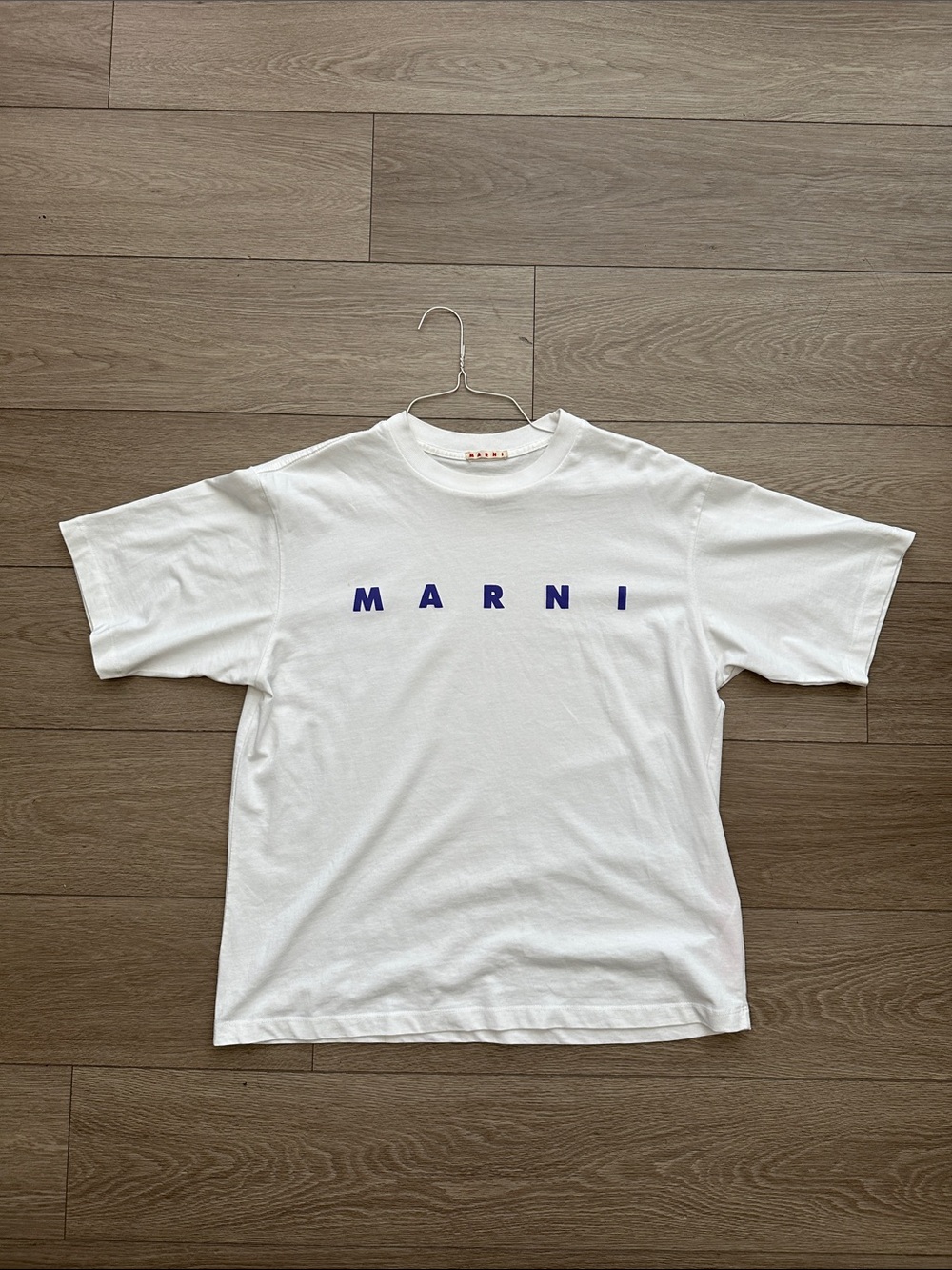 Marni White Tee with Royal Blue Lettering